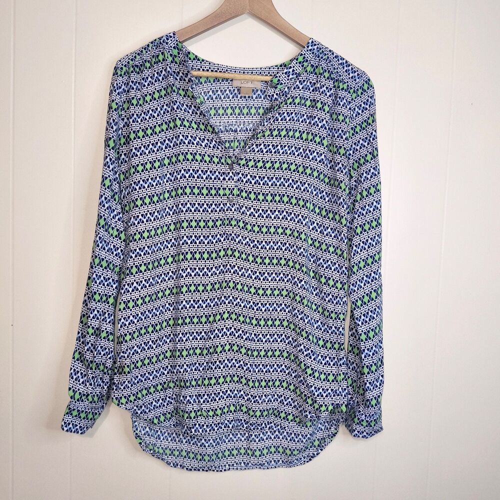 LOFT Tribal Print Long Sleeve Blouse